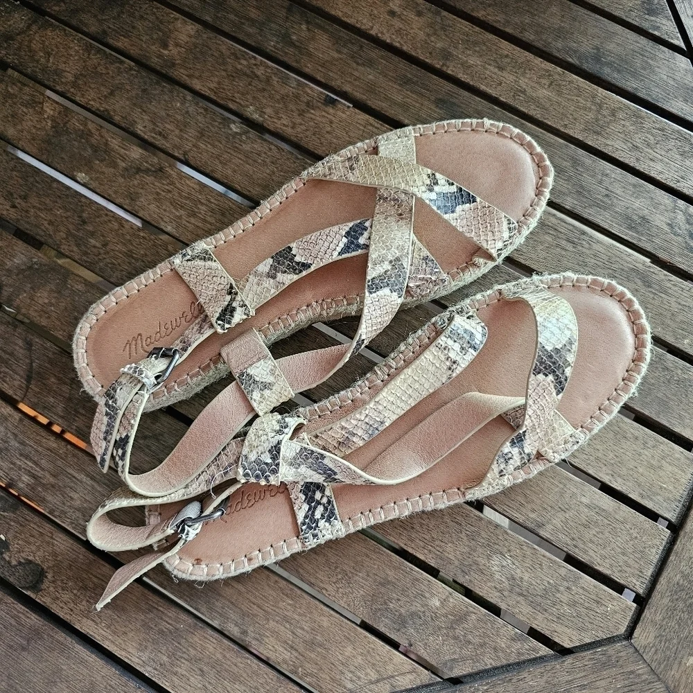 NWOT Madewell the Malia leather espadrille sandals jute soles snake embossed 11 - Picture 2 of 7